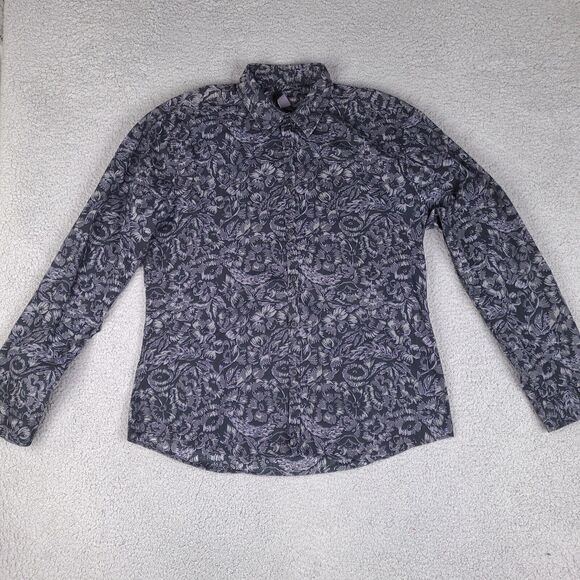 H&M Shirt Mens XL Black Gray Floral‎ Button Down Long Sleeve Cotton - Picture 1 of 16